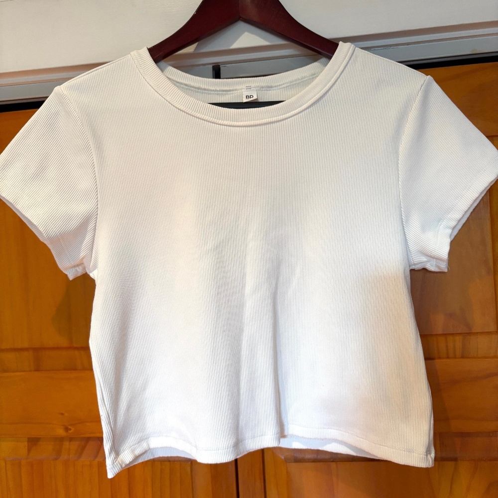 BP. Nordstrom Ribbed Cropped White T-shirt Size XL, Fits Smaller